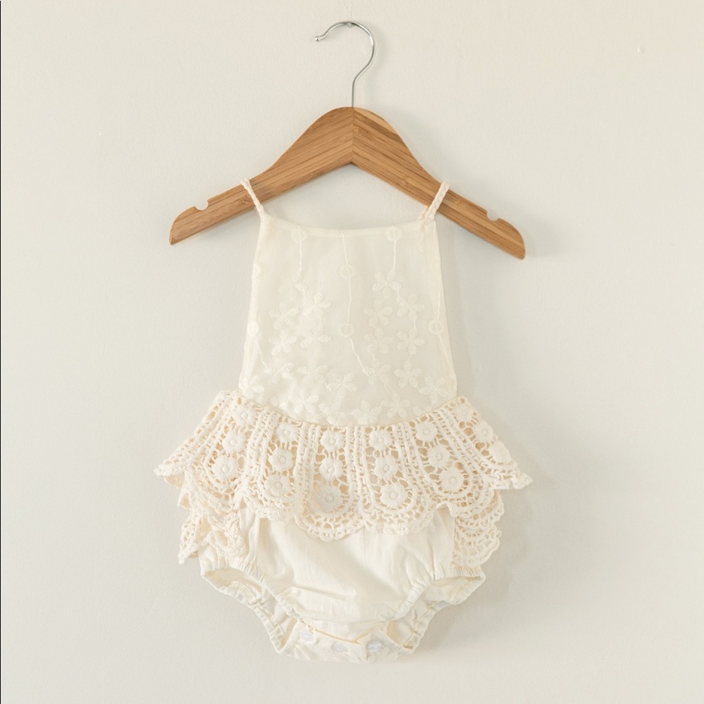 Crochet Ivory Backless Romper - 9-12 month